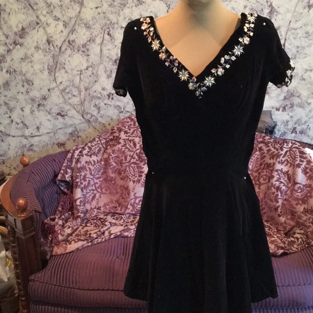 Vintage velvet embroidered dress